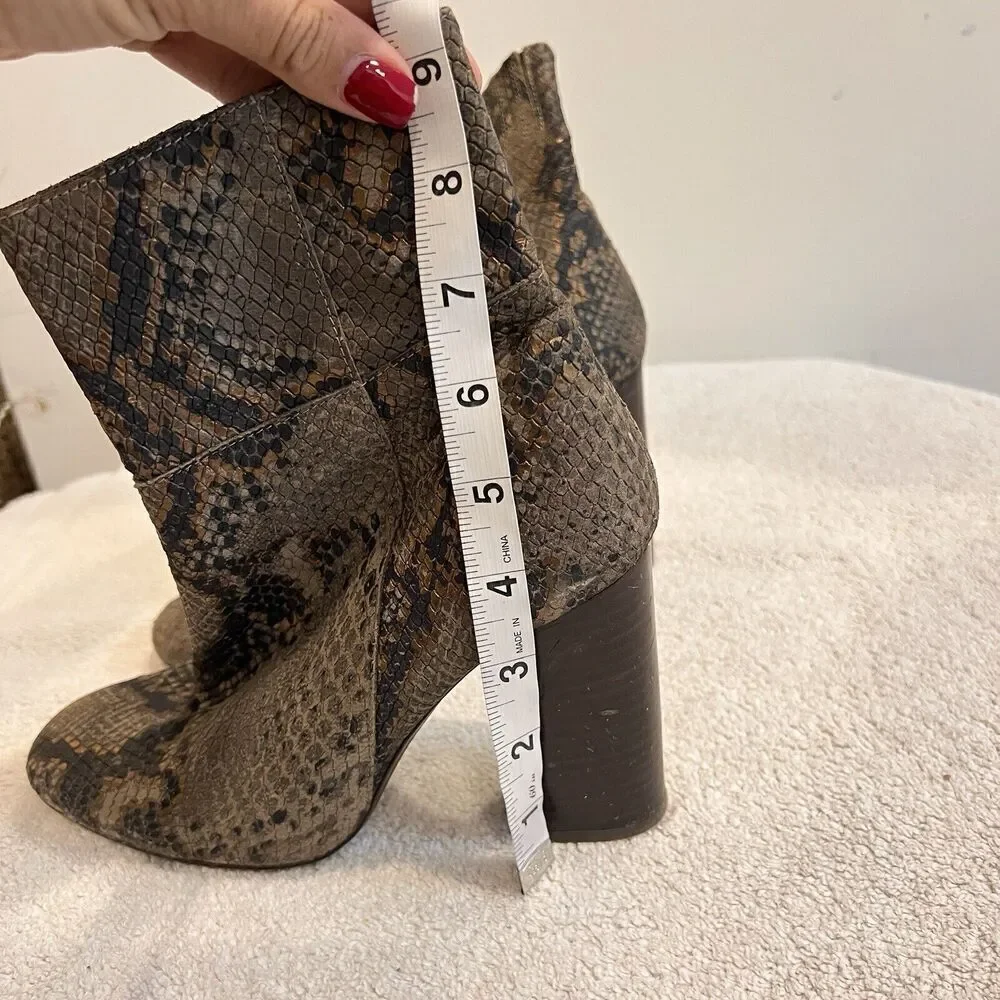 Free People Brown Leather Booties Snake Print Heels Women US 7.5 Eu 38 Boho Chic